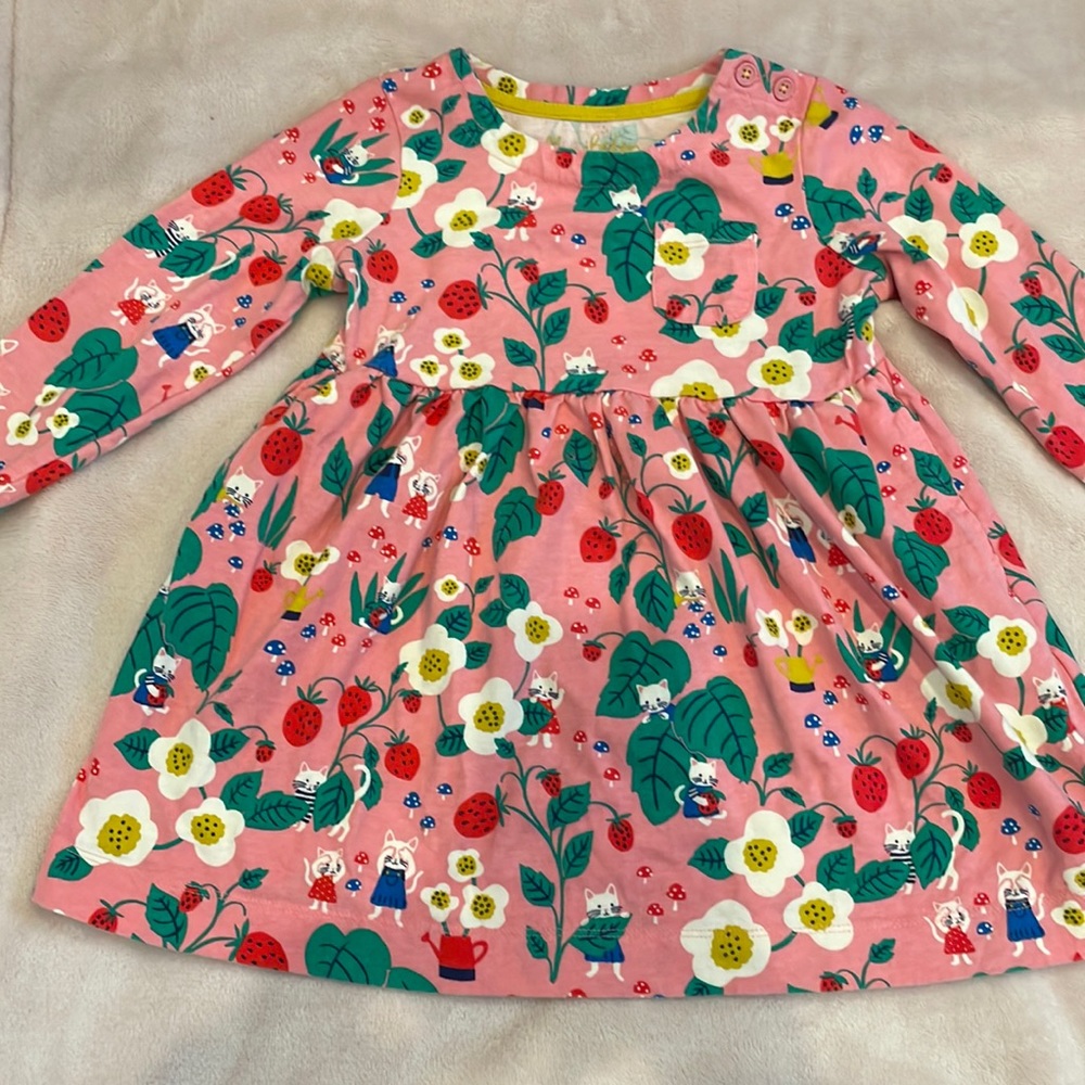 Boden toddler pink cat floral print dress